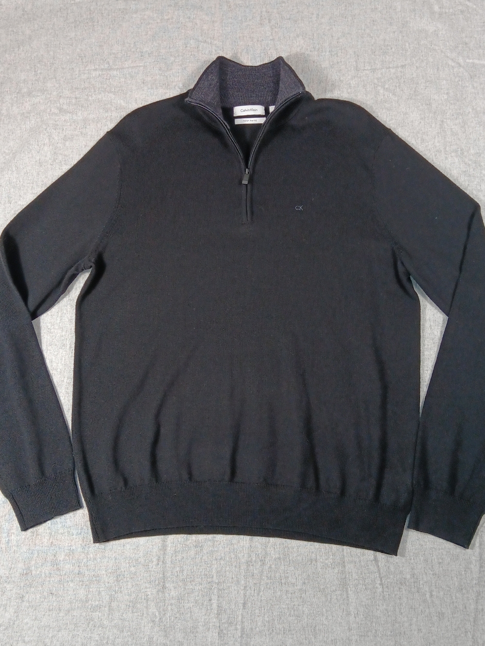 Calvin Klein Men's Black Merino Wool Knit 1/4 Zip Mock Neck Sweater Size M